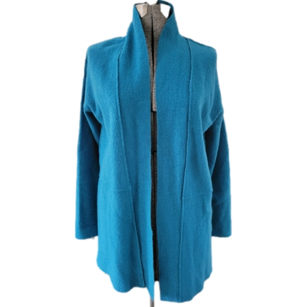 Tahari Blue Wool Duster Cardigan Coat-Size Small